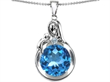 Original Star K™ Loving Mother With Child Family Large Pendant With Round 10mm Simulated Aquamarine