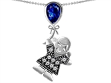 Original Star K™ Little Girl Holding a Balloon Mother Birthstone Pear Shape Created Sapphire Pendant
