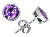 Original Star K™ Classic Bezel Set Earring Studs with Round 6mm Genuine Amethyst