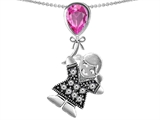 Original Star K™ Little Girl Holding a Balloon Mother Birthstone 9x7mm Pear Shape Created Pink Sapphire Pendant