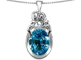 Original Star K™ Large Loving Mother Twin Family Pendant With Oval 11x9mm Simulated Blue Topaz
