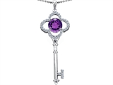 Original Star K™ Large Clover Shape Key To My Heart Pendant with Round 7mm Genuine Amethyst