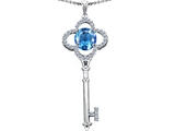 Original Star K™ Large Clover Shape Key To My Heart Pendant with Round 7mm Genuine Blue Topaz
