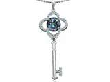 Original Star K™ Large Clover Shape Key To My Heart Pendant with Round 7mm Rainbow Mystic Topaz