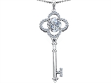 Original Star K™ Large Clover Shape Key To My Heart Pendant with Round 7mm Genuine White Topaz