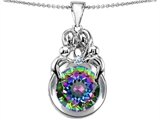 Original Star K™ Large Loving Mother And Family Pendant With Round 10mm Rainbow Mystic Topaz