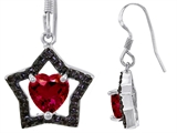 Original Star K™ Heart Shape Created Ruby Black Star Hanging Hook Earrings