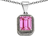 Original Star K™ Bali Style Emerald Cut 10x8mm Created Pink Sapphire Pendant
