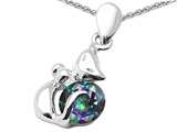 Original Star K™ Round Rainbow Mystic Topaz Cat Pendant