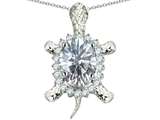 Original Star K™ Good Luck Turtle Pendant With Oval 12x10mm White Topaz