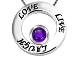 Original Star K™ Live/Love/Laugh Circle of Life Pendant with February Birthstone Round 7mm Genuine Amethyst