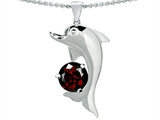 Original Star K™ Round 7mm Genuine Garnet Good Luck Dolphin Pendant