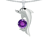 Original Star K™ Round 7mm Genuine Amethyst Good Luck Dolphin Pendant