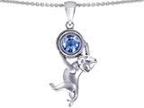 Original Star K™ Cat Lover Pendant with March Birthstone Simulated Aquamarine
