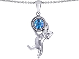 Original Star K™ Cat Lover Pendant with December Birthstone Genuine Blue Topaz
