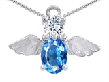 Original Star K™ Angel Of Love Protection Pendant With Oval 8x6mm Genuine Blue Topaz