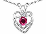 Tommaso Design™ Round Created Ruby and Genuine Diamond Double Heart Pendant