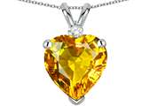 Tommaso Design™ Heart Shape 8mm Genuine Citrine and Diamond Heart Pendant