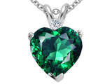 Tommaso Design™ Heart Shape 8mm Simulated Emerald And Genuine Diamond Pendant