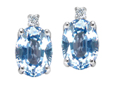 Tommaso Design™ Oval 8x6mm Simulated Aquamarine and Genuine Diamond Earrings