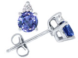 Tommaso Design™ Round Genuine Tanzanite and Diamond Earrings