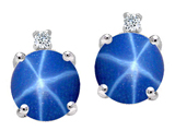 Tommaso Design™ Round Created Star Sapphire and Genuine Diamond Earring Studs