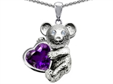 Original Star K™ Love Bear Hugging Birthstone of February 8mm Heart Shape Genuine Amethyst