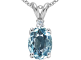 Tommaso Design™ Oval 9x7mm Simulated Aquamarine and Genuine Diamond Pendant