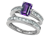 Original Star K™ Emerald Cut Genuine Amethyst Wedding Set