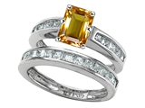 Original Star K™ Emerald Cut Genuine Citrine Wedding Set