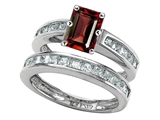 Original Star K™ Emerald Cut Genuine Garnet Wedding Set