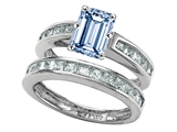 Original Star K™ Emerald Cut Simulated Aquamarine Wedding Set