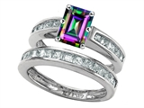 Original Star K™ Emerald Cut Mystic Rainbow Topaz Wedding Set