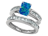 Original Star K™ Emerald Cut Created Blue Opal Wedding Set