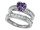Original Star K™ Heart Shape Simulated Alexandrite Wedding Set