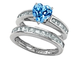 Original Star K™ Heart Shape Genuine Blue Topaz Wedding Set