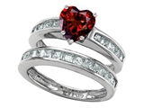 Original Star K™ Heart Shape Genuine Garnet Wedding Set
