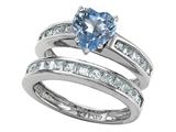 Original Star K™ Heart Shape Simulated Aquamarine Wedding Set