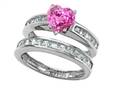Original Star K™ Heart Shape Created Pink Sapphire Wedding Set