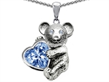 Original Star K™ Love Bear Hugging Birthstone of March 8mm Heart Shape Simulated Aquamarine