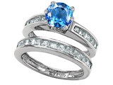 Original Star K™ Round Genuine Blue Topaz Wedding Set