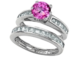 Original Star K™ Round Created Pink Sapphire Wedding Set