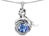 Original Star K™ Cat Lover Pendant with March Birthstone Simulated Aquamarine
