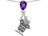 Original Star K™ Little Boy Holding a Balloon Mother Birthstone Genuine Amethyst Pendant