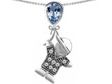 Original Star K™ Little Boy Holding a Balloon Mother Birthstone Simulated Aquamarine Pendant