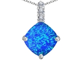 Original Star K™ Large 12mm Cushion Cut Created Blue Opal Pendant