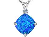 Original Star K™ Large 12mm Cushion Cut Created Blue Opal Pendant