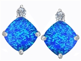 Original Star K™ 7mm Cushion Cut Created Blue Opal Earring Studs