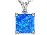 Original Star K™ Large 12mm Square Cut Created Blue Opal Pendant