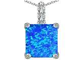 Original Star K™ Large 12mm Square Cut Created Blue Opal Pendant